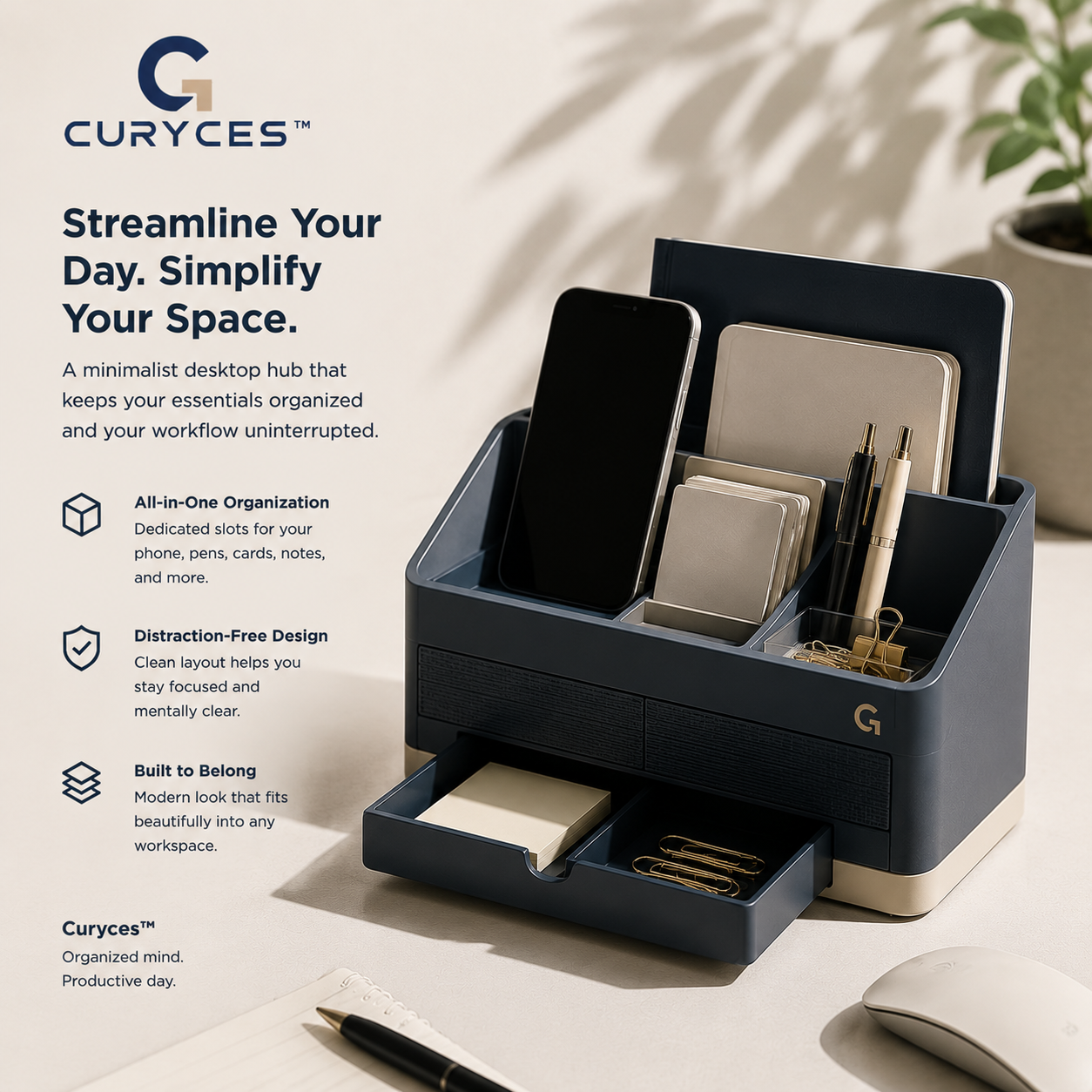 CURYCES™ SlateFlow Executive Desk Organizer Station