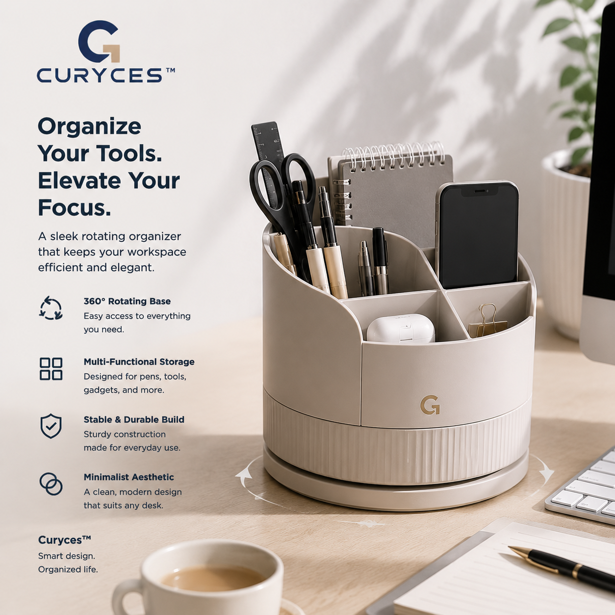 CURYCES™ LumaSpin 360° Executive Desk Organizer Hub